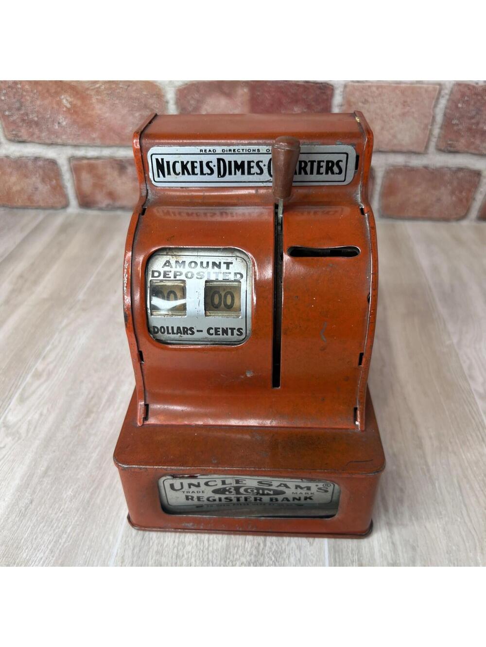 VTG Uncle Sam's 3-Coin Register Bank Red Nickels Dimes Quarters Made In JAPAN